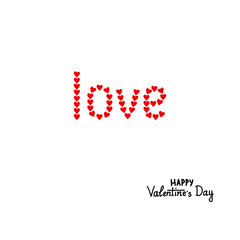 Word love with many hearts. Card's greeting Happy Valentine's Day