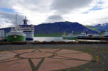 Breathtaking beautiful nature landscape scenic scenery view of Grundarfjordur in Iceland with green...