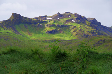 Breathtaking beautiful nature landscape scenic scenery view of Grundarfjordur in Iceland with green...