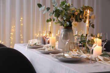 Festive table setting with beautiful decor indoors