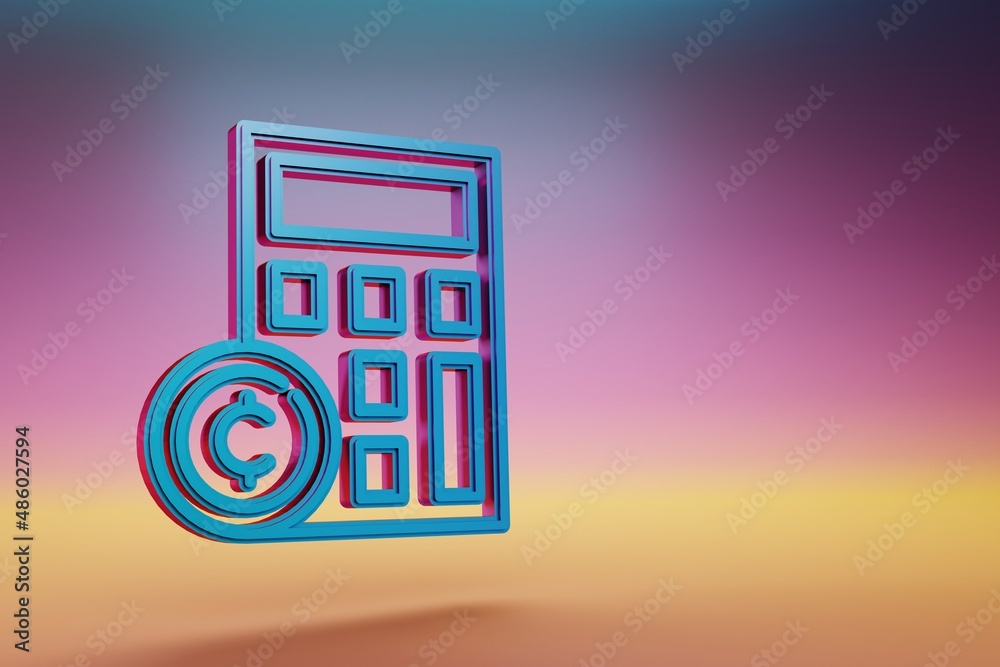 Leinwandbilder Cryptocurrency Calculator icon. Beautiful Blue Cryptocurrency Calculator symbol icons on multicolor bright background. 3d rendering illustration. Background pattern for design.