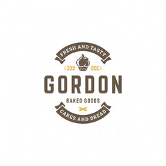 Fototapeta premium Bakery badge or label retro vector illustration. Cupcake silhouette for bakehouse.