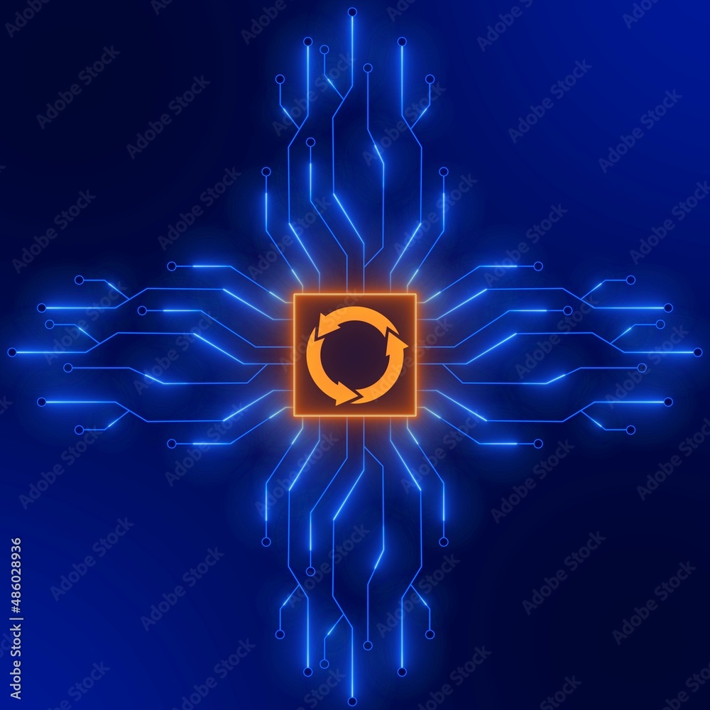 Poster futuristic digital circuit technology background in square shape - update sign in frame between info