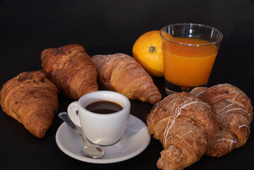 Croissant with Jam Espresso Coffee and a Glass of Orange Juice Sunset Tradition Morning Churning Out Sweet Dessert