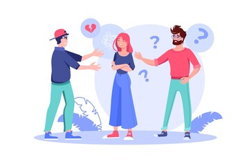 Boyfriend girlfriend or married family couple quarrelling breaking relationship flat vector illustration. Lovers or husband-wife conflict concept