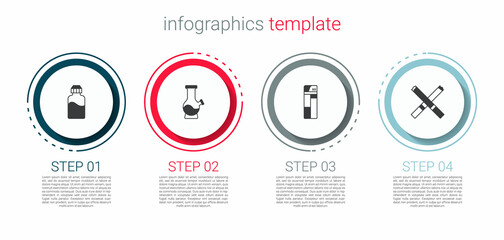 Set Vape liquid bottle, Bong, Lighter and Cigarette. Business infographic template. Vector