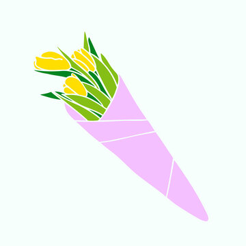 Bouquet of yellow tulips in pastel colors