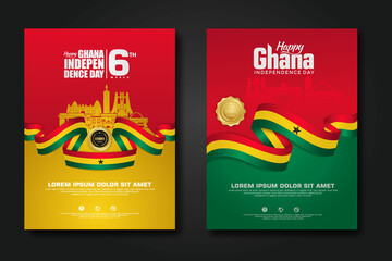 Set poster design Republic Ghana happy independence Day background template