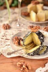 Farm cheese with honey and nuts.