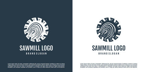 Saw mill logo design with creative element concept Premium Vector © mlangsen
