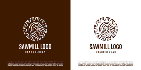 Saw mill logo design with creative element concept Premium Vector