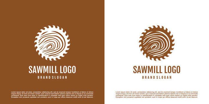 Saw mill logo design with creative element concept Premium Vector
