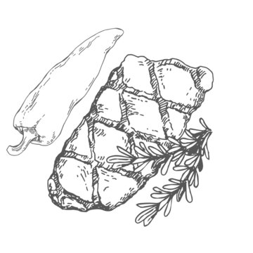 Hand drawn vector fresh meat steak illustration