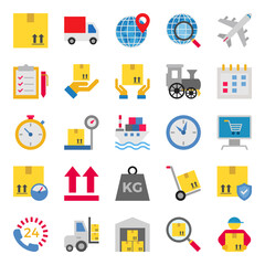 Obraz premium Flat color icons for logistics delivery.