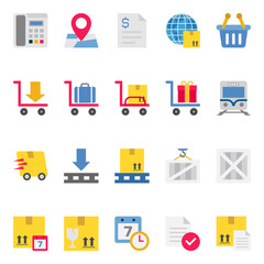 Flat color icons for logistics delivery.