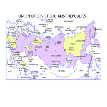 map of USSR, united soviet socialist republic, autonomous republics of the USSR