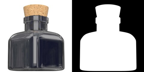 3D rendering illustration of a vintage ink bottle