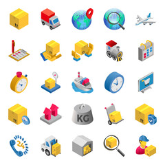 Isometric 3d icons for logistics delivery.