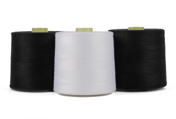 Spool of sewing thread, isolated on white background. Colored yarns used by factories in the clothing industry. Threads wound on the spool. Colored reels