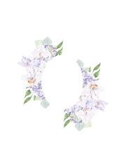 Violet flowers wreath, frame, watercolor purple flowers, bohemian very peri wreath for design wedding invitation, baby shower