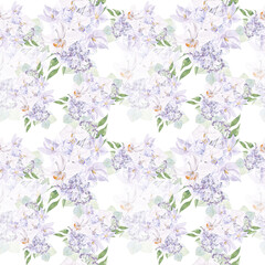 Violet  flowers seamless pattern, romantic garden ornament pattern with purple, peach, very peri flower decoration