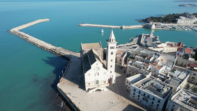 Aerial view of cathedral san nicola pellegrino of trani, puglia, southern italy