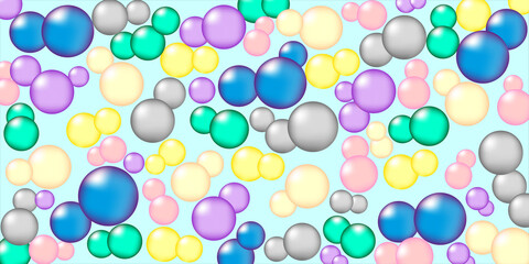 Background with colorful balloons. Wallpaper with bright soap bubbles. Print