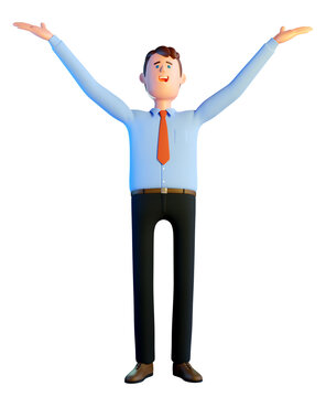 3d man thank you god gesture. Businessman raised his hands to the sky. 3d image. 3d render.
