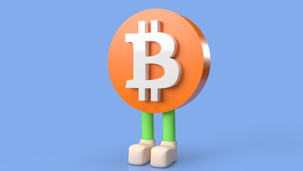 The bitcoin symbol character on blue background for business or technology concept 3d rendering