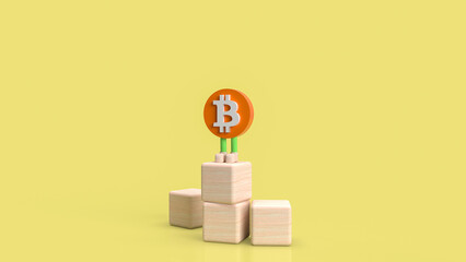 The bitcoin symbol character on yellow background for business or technology concept 3d rendering