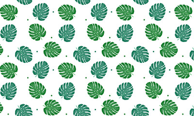 Pattern with green and blue-green monstera leaves for fabric, wallpaper, paper, packaging, cover. Seamless background