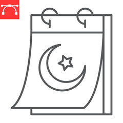 Ramadan calendar line icon, holiday and crescent, islamic calendar vector icon, vector graphics, editable stroke outline sign, eps 10.