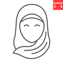 Woman wearing hijab line icon, clothes and Arabic woman, Muslim woman vector icon, vector graphics, editable stroke outline sign, eps 10.
