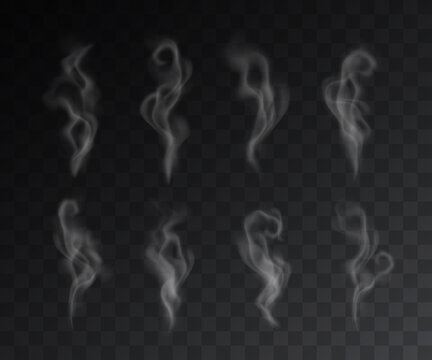 Vector set of realistic smoke effects on dark background