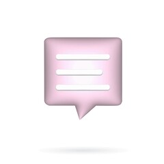 Pink Speech, dialogue bubble, communication, - realistic icon 3d.