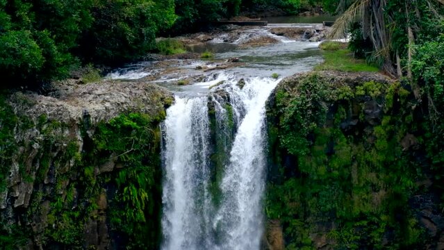 Slow motion view of the Chamarel waterfall in Mauritius 