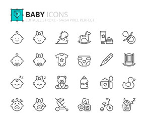 Simple set of outline icons about baby