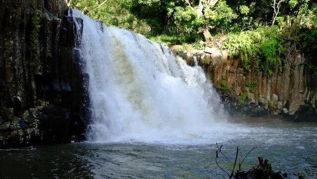Slow motion view of the Rochester waterfall in Mauritius