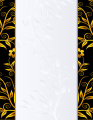 Wedding invitation card vector with golden frame ornament on solid black color background