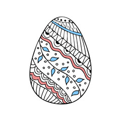 Hand drawn color doodle easter egg. Easter zentangle. Vector egg with ornament.