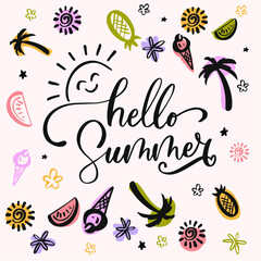 Hello Summer Lettering with summer elements
