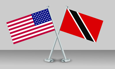 Crossed flags of United State of America (USA) and Tobago. Official colors. Correct proportion. Banner design