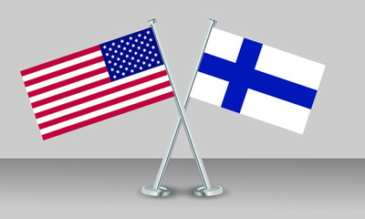 Crossed flags of United State of America (USA) and Finland. Official colors. Correct proportion. Banner design
