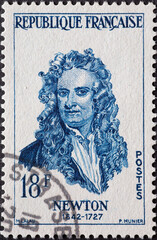 France - circa 1957: a postage stamp from France , showing the portrait of the mathematician and...