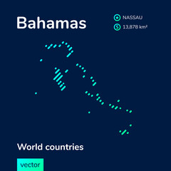 Vector digital flat Bahamas map in mint green colors on the dark blue background.