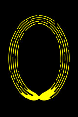 Number 0 from yellow dotted lines isolated on black background. Design element