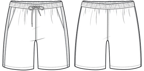 men's shorts vector illustration front and back view fashion flat sketch