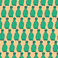 empty green glass bottles seamless vector pattern