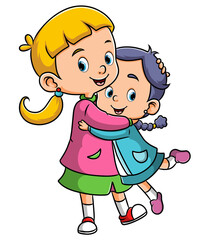 The two sister is hugging together with the happy expression