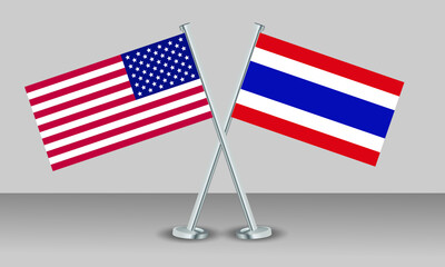 Crossed flags of United State of America (USA) and Thailand. Official colors. Correct proportion. Banner design